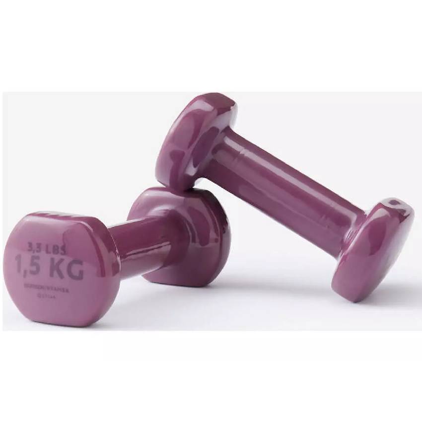 Decathlon 2x1.5kg Vinyl Dumbbells Set for Home - Purple